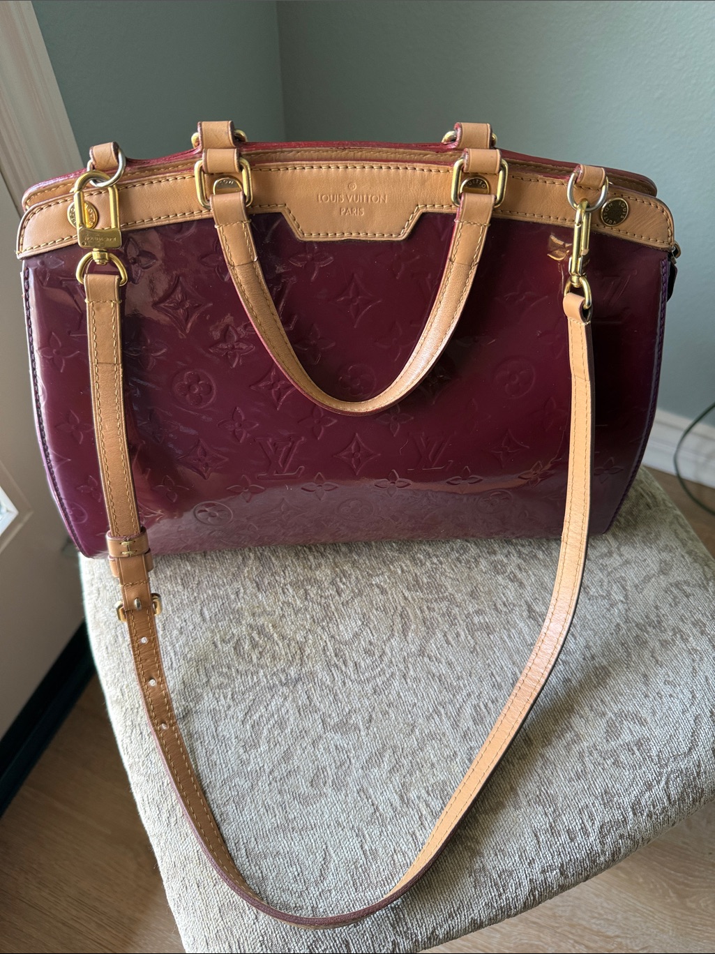 Louis Vuitton Burgundy Patent Vernis Brea Shoulder Bag With Coa (Authentic)